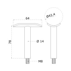 Držiak madla ø 42,4 mm, pevný, M8, brúsená AISI 304 Držiak madla ø 42,4 mm, pevný, M8, brúsená AISI 304